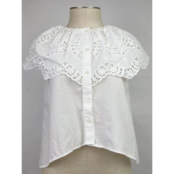 Zara Tops - Zara Womens White Lace Top Blouse Size XS Sleveless Cropped Cotton Button Down